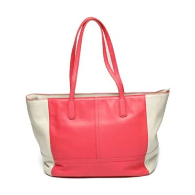 Pre-owned Coach Cream Red Color Leather Shoulder Bag Tote Bag () In Cream, Red Color