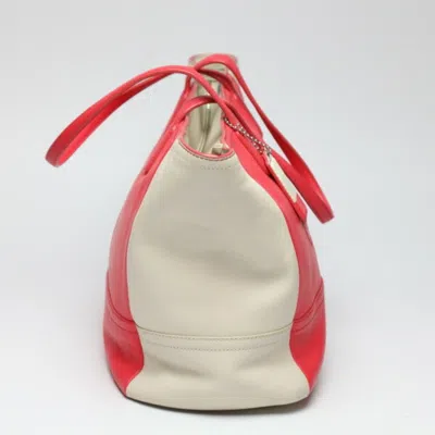 Pre-owned Coach Cream Red Color Leather Shoulder Bag Tote Bag () In Cream, Red Color