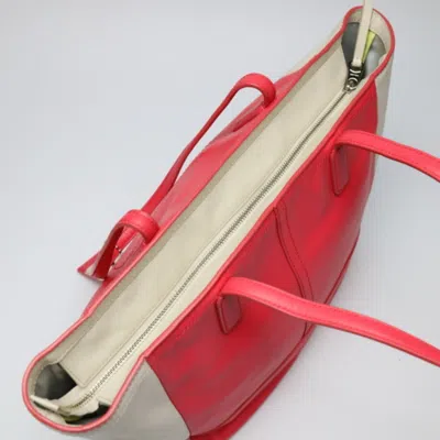 Pre-owned Coach Cream Red Color Leather Shoulder Bag Tote Bag () In Cream, Red Color