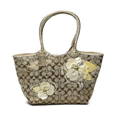 Pre-owned Coach Gold Khaki Canvas Tote Bag () In Gold, Khaki
