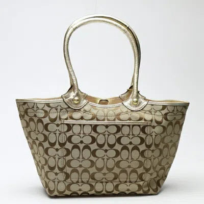 Pre-owned Coach Gold Khaki Canvas Tote Bag () In Gold, Khaki