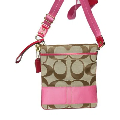 Pre-owned Coach Khaki Pink Leather Shoulder Bag () In Khaki, Pink