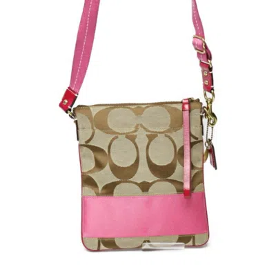 Pre-owned Coach Khaki Pink Leather Shoulder Bag () In Khaki, Pink