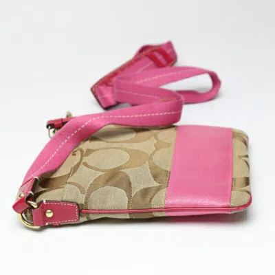 Pre-owned Coach Khaki Pink Leather Shoulder Bag () In Khaki, Pink