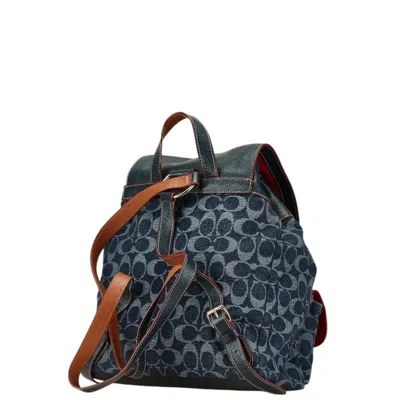 Pre-owned Coach Navy Red Color Canvas Leather Backpack () In Navy, Red Color