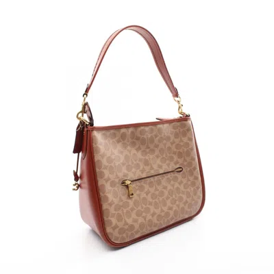 Pre-owned Coach Signature Beige Bordeaux Signature Line Shoulder Bag () In Beige, Bordeaux