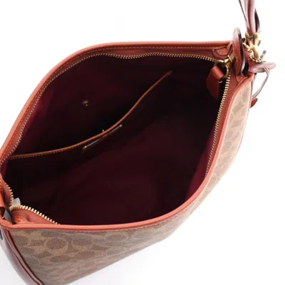Pre-owned Coach Signature Beige Bordeaux Signature Line Shoulder Bag () In Beige, Bordeaux