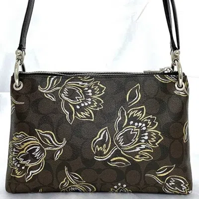 Pre-owned Coach Signature Black Brown Signature Line Shoulder Bag () In Black, Brown