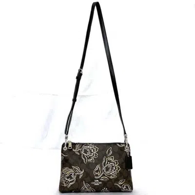 Pre-owned Coach Signature Black Brown Signature Line Shoulder Bag () In Black, Brown