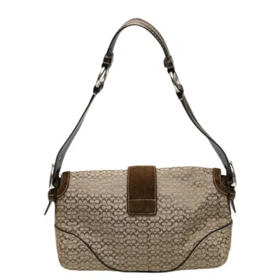 Pre-owned Coach Signature Brown Canvas Leather Handbag Shoulder Bag ()