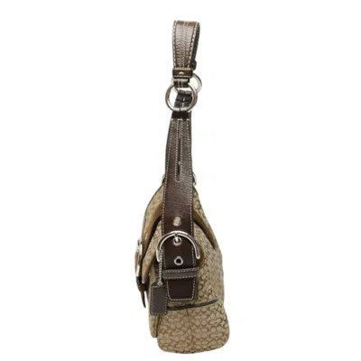 Pre-owned Coach Signature Brown Canvas Leather Handbag Shoulder Bag ()