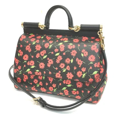 Pre-owned Dolce & Gabbana Black Green Red Color Leather Handbag Shoulder Bag () In Black, Green, Red Color
