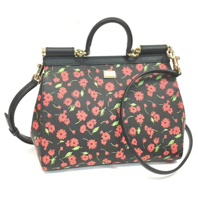 Pre-owned Dolce & Gabbana Black Green Red Color Leather Handbag Shoulder Bag () In Black, Green, Red Color