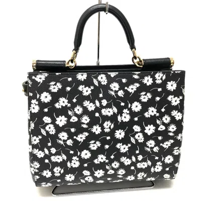 Pre-owned Dolce & Gabbana Black White Leather Handbag Shoulder Bag Tote Bag () In Black, White