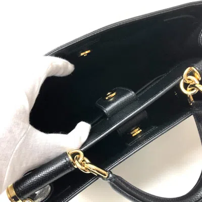 Pre-owned Dolce & Gabbana Black White Leather Handbag Shoulder Bag Tote Bag () In Black, White