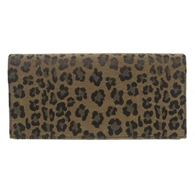 Pre-owned Fendi Beige Black Gold Canvas Leather Long Wallet (bi-fold) () In Beige, Black, Gold