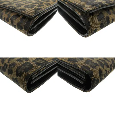 Pre-owned Fendi Beige Black Gold Canvas Leather Long Wallet (bi-fold) () In Beige, Black, Gold