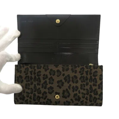Pre-owned Fendi Beige Black Gold Canvas Leather Long Wallet (bi-fold) () In Beige, Black, Gold