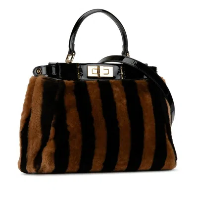 Pre-owned Fendi Black Brown Leather Handbag Shoulder Bag () In Black, Brown