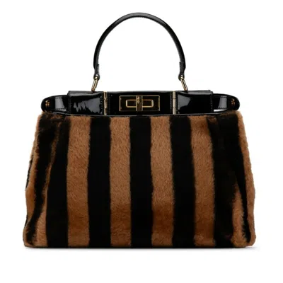 Pre-owned Fendi Black Brown Leather Handbag Shoulder Bag () In Black, Brown