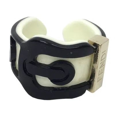 Pre-owned Fendi Black Gold White Plastic Band Ring () In Black, Gold, White