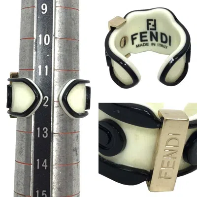 Pre-owned Fendi Black Gold White Plastic Band Ring () In Black, Gold, White