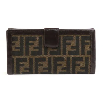 Pre-owned Fendi Brown Canvas Leather Long Wallet (bi-fold) ()