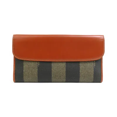 Pre-owned Fendi Brown Coated Canvas Leather Long Wallet (bi-fold) ()