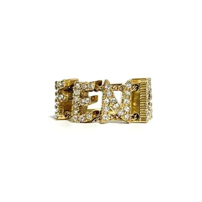 Pre-owned Fendi Gold Metal Rhinestone Band Ring ()