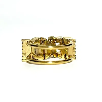 Pre-owned Fendi Gold Metal Rhinestone Band Ring ()