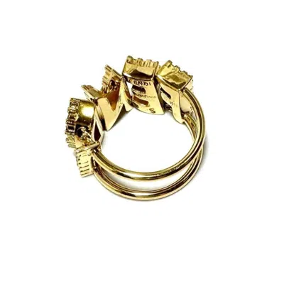 Pre-owned Fendi Gold Metal Rhinestone Band Ring ()