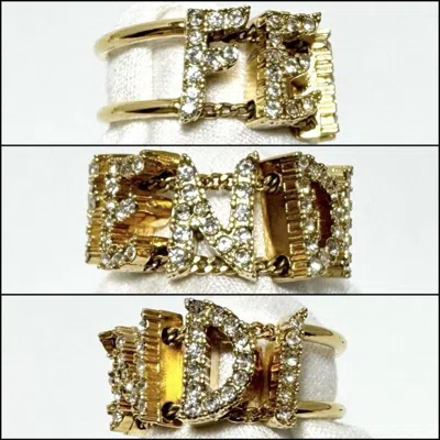 Pre-owned Fendi Gold Metal Rhinestone Band Ring ()