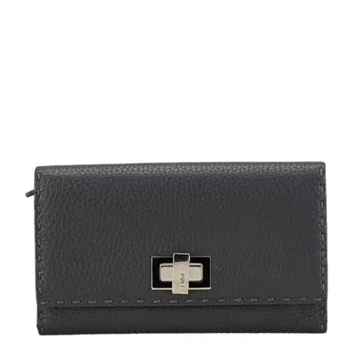 Pre-owned Fendi Gray Silver Leather Coin Purse/coin Case () In Gray, Silver