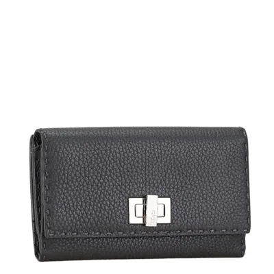 Pre-owned Fendi Gray Silver Leather Coin Purse/coin Case () In Gray, Silver