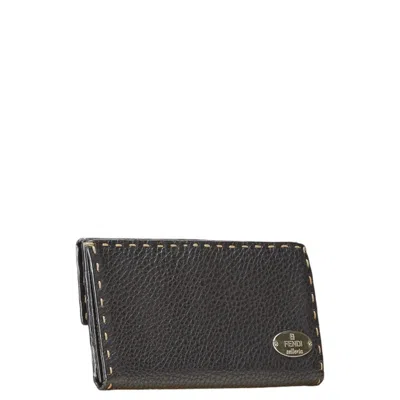 Pre-owned Fendi Navy Leather Long Wallet (bi-fold) ()