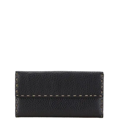 Pre-owned Fendi Navy Leather Long Wallet (bi-fold) ()