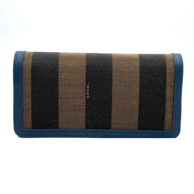 Pre-owned Fendi Pequin Brown Canvas Leather Long Wallet (bi-fold) ()
