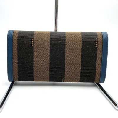 Pre-owned Fendi Pequin Brown Canvas Leather Long Wallet (bi-fold) ()
