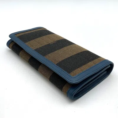Pre-owned Fendi Pequin Brown Canvas Leather Long Wallet (bi-fold) ()