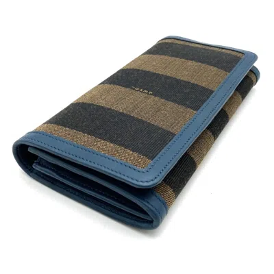 Pre-owned Fendi Pequin Brown Canvas Leather Long Wallet (bi-fold) ()