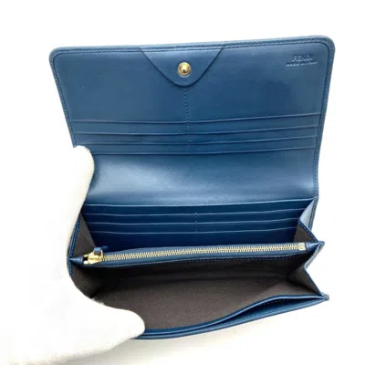 Pre-owned Fendi Pequin Brown Canvas Leather Long Wallet (bi-fold) ()