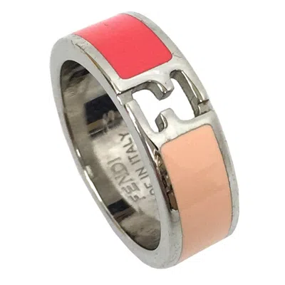 Pre-owned Fendi Pink Silver Brass Band Ring () In Pink, Silver
