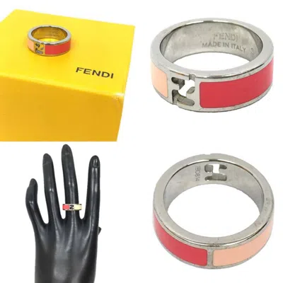 Pre-owned Fendi Pink Silver Brass Band Ring () In Pink, Silver