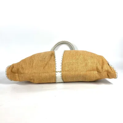 Pre-owned Fendi Selleria Beige White Straw Beach Bag Shoulder Bag () In Beige, White