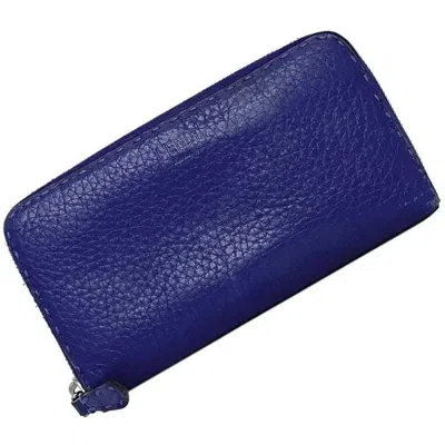 Pre-owned Fendi Selleria Blue Leather Long Wallet (bi-fold) ()