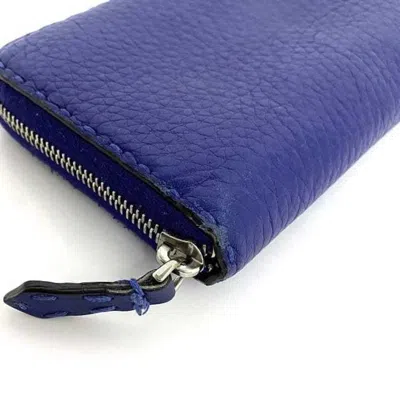 Pre-owned Fendi Selleria Blue Leather Long Wallet (bi-fold) ()