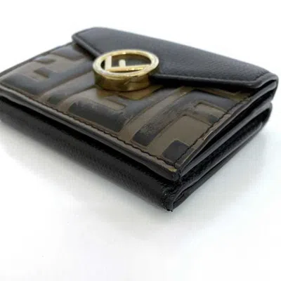 Pre-owned Fendi Zucca Black Brown Zucca Wallet (tri-fold) () In Black, Brown