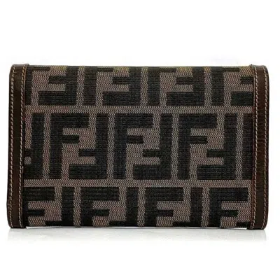 Pre-owned Fendi Zucca Khaki Brown Canvas Leather Wallet (tri-fold) ()