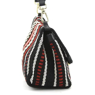 Pre-owned Furla Black Ivory Red Color Nylon Cotton Leather Shoulder Bag () In Black, Ivory, Red Color