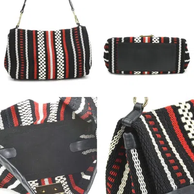 Pre-owned Furla Black Ivory Red Color Nylon Cotton Leather Shoulder Bag () In Black, Ivory, Red Color
